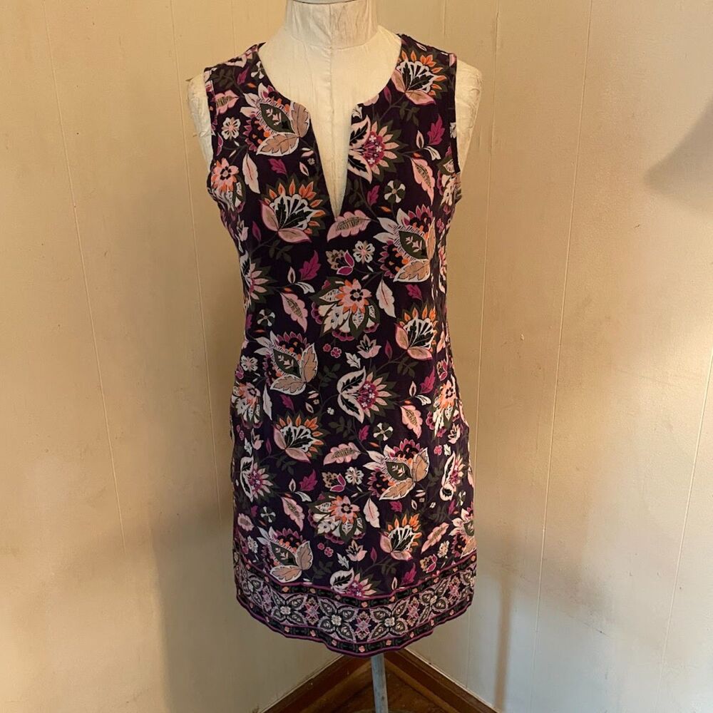 LANDS' END Cotton Jersey JACOBEAN FLORAL Cover Up Vacation DRESS S 6-8